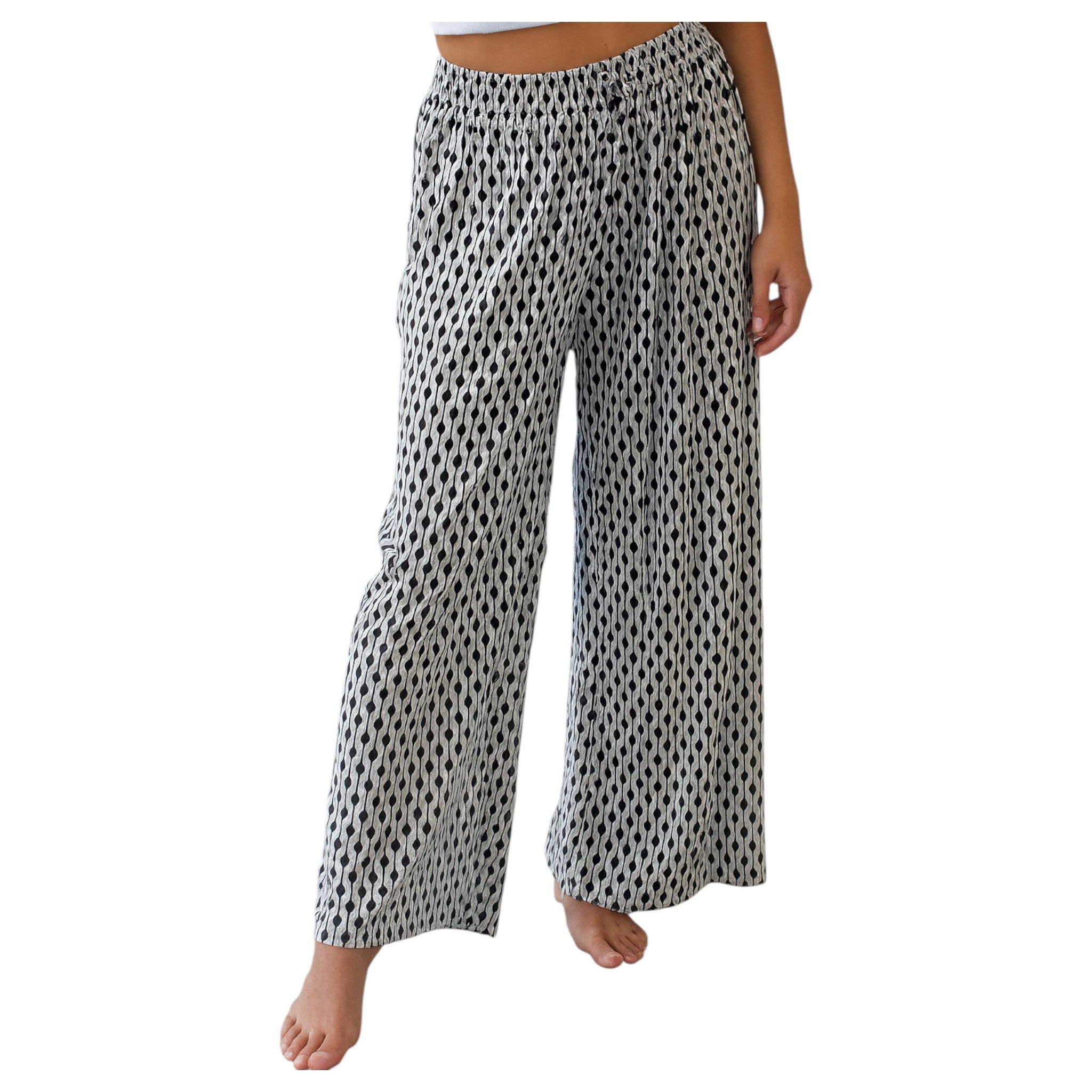 Ladies fashion palazzo trousers wide leg lightweight printed summer pants with drawstring waist casual boho style